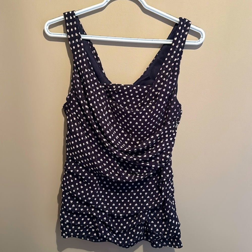 Express Sleeveless Blouse- Size Small- Navy with White Hearts and Dots